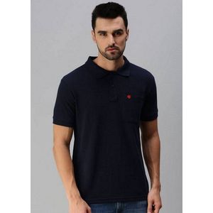 Polo Shirt Katoen Rijk Kleur Navy Blauw - Maat L