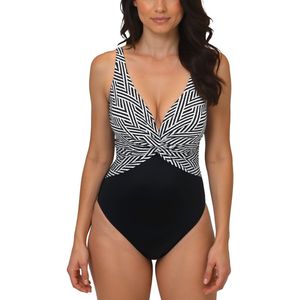 Vivisence Eendelig Damesbadpak Met Zachte Cups En Verstelbare Riempjes Figuurvormend Met Gevoerde Voorkant Lage Rug Voor Strand En Zwembad, Zwart En Wit,95B