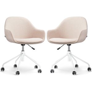 Nolon Nout-Mae Bureaustoelen Set van 2 Beige - Stof - Verstelbaar - Wieltjes - Zwart Onderstel - Design - Comfortabel