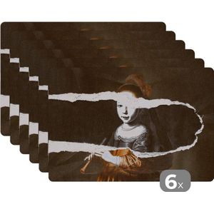 Placemat - Placemats kunststof - Elizabeth Spiegel - Zwart - Wit - 45x30 cm - 6 stuks - Hittebestendig - Anti-Slip - Onderlegger - Afneembaar