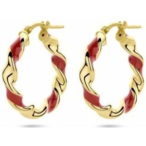 Oorringen zilver goldplated met rode emaille