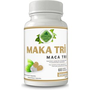 Maca Tri Extract Capsule - 60 Capsules - Maca + Tribulus + L-Arginine + Vitaminen C, B12 + Zink - 1 CAPSULE 1000 MG EXTRACT - Verhoogt Lichaamsweerstand en Uithoudingsvermogen - 60.000 mg Kruidenextract - Geen Toevoegingen - Beste Kwaliteit