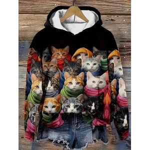 Hoodie - katten - poezen - vest - sweater - outdoortrui - trui - oversized - maat M