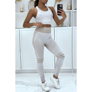 ZoeZo Design - sportset - anti cellulitis zichtbaarheid - 1 maat - 36 tm 40 - beige - fitness kleding - legging en top - croptop - push-up effect