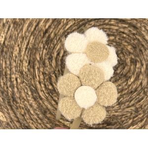 Diadeem wol flower - wollen furry bloemen - khaki kleur diadeem - beige/bruin
