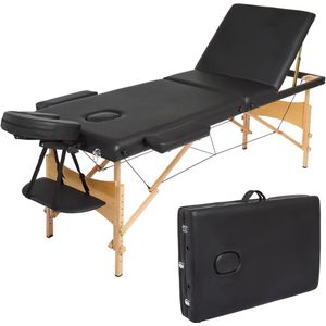 Inklapbare Massagetafel met 3 Secties en Draagtas - PU en Houten Constructie, Verstelbare Armleuningen en Afneembare Hoofdsteun