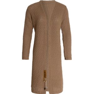 Knit Factory Luna Lang Gebreid Vest Nude - Gebreide dames cardigan - Lang vest tot over de knie - Bruin damesvest gemaakt uit 30% wol en 70% acryl - 40/42