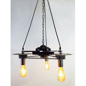 LM-Collection Gearhead Hanglamp - 67x67x24cm - E27 - Grijs - Metaal - hanglampen eetkamer, hanglamp zwart, hanglampen woonkamer, hanglamp slaapkamer, hanglamp kinderkamer, hanglamp rotan, hanglamp hout, hanglamp industrieel