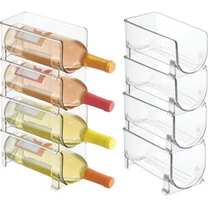 Set van 8 modern wijnflessenrek – stapelbaar flessenrek voor waterflessen en drinkflessen – stijlvolle wijnflessenhouder voor de keuken en de voorraadkamer – doorzichtig