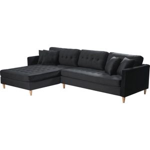 Marino Deluxe bank met chaise longue rechts of links gedraaid met kussens velours zwart.