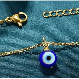 Akyol - Evileye – evil – eye – blauwe evileye – ketting – unisex - goudkleurig – geluk – bescherming – diepe blauw - boze oog ketting - turkse oog - nazar boncuk - cadeau ketting - cadeau voor vriendin - blauwe oog ketting