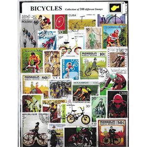 Fietsen – Luxe postzegel pakket (C5 formaat) : collectie van 200 verschillende postzegels van fietsen – kan als ansichtkaart in een A6 envelop - authentiek cadeau - kado - geschenk - kaart - fiets - bike - tweewieler - racefietsen - tandem - bicycle