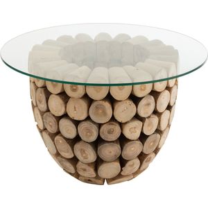 Handgemaakte salontafel PURE NATURE 70cm rond teakhout met glazen blad