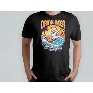 Drink Beer while Surfing - T Shirt - Cats - Gift - Cadeau - CatLovers - Meow - KittyLove - Katten - Kattenliefhebbers - Katjesliefde - Prrrfect