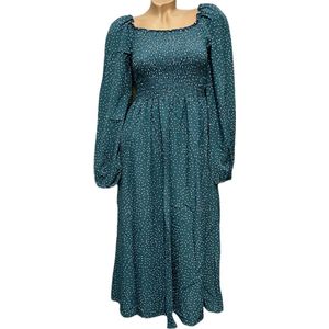 Dames midi jurk met stipjes S/M groenblauw