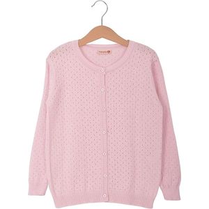 Minora kinderkleding meisjes-7 Jaar-Gebreide Jas - Cardigan voor Meisjes en Jongens- Hoogwaardige Baby Kleding- Ronde Hals Vest- lange mouwen-Roze-Sinterklaas cadeautjes