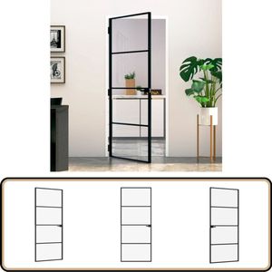 vidaXL Binnendeur - 83x201,5 cm - Glas en Aluminium Binnendeur - Glazen Deur - Aluminium Deur - Modern Design - Zwarte Deur