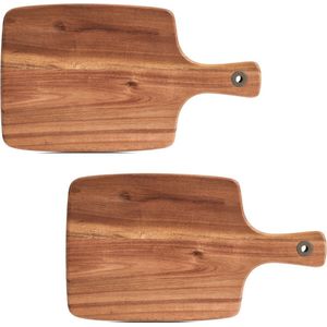 Zeller keuken Snijplank - 2x - Rechthoekig met Handvat - Acaciahout - 32 x 18 cm