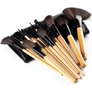 New Age Devi - ""24-delige Make Up Kwasten Set - Met Foundation, Poeder, Oogschaduw Kwasten - Plus Leer Opbergetui - Beige