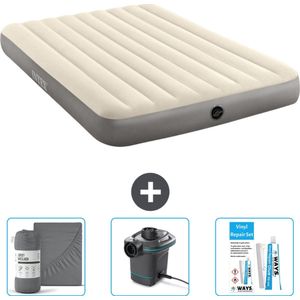 Intex Luchtbed - 2-Persoons - 152 x 203 x 25 cm - Beige - Inclusief Hoeslaken - Pomp en Reparatieset