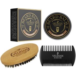 Velihan Beardcare - Baardverzorging Trio Pack - Baardbalsem Sandalwood, Baardborstel en Baardkam - Baardverzorging set - Cadeau voor hem - Baardverzorging - Baard olie - Cadeau voor vriend - Baardgroei - Perfecte cadeau voor man
