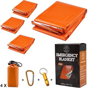 Thermische Nooddeken, slaapzak \ Premium Reddingsdeke | Survival Whistle Ultralight Cold Protection / Noodslaapzakken - emergency foil blanket, emergency sleeping bag - 4-Pack