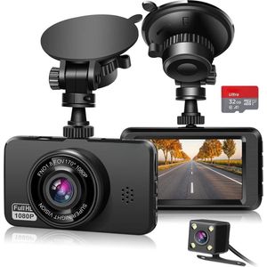 Thuys – Dashcam Voor Auto Voor En Achter – Achter Draadloos – Full HD Gps – 4 x 9 x 6cm – Zwart