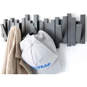 Sticks Garderobehaken, moderne, sobere en ruimtebesparende kapstok voor aan de muur, met 5 uitklapbare haken voor jassen, mantels, sjaals, handtassen en meer, kleur: antraciet