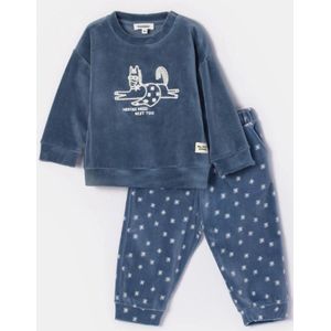 Woody pyjama baby unisex velours - grijsblauw - pony - 252-10-BPC-V/957 - maat 68