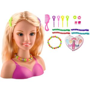 Playos® - Styling Doll - Blond - met Accessoires - 15 delig - Stylingshoofd - Poppen Kaphoofd - Styling Head - Speelgoed - Rollenspel - Opmaakpop