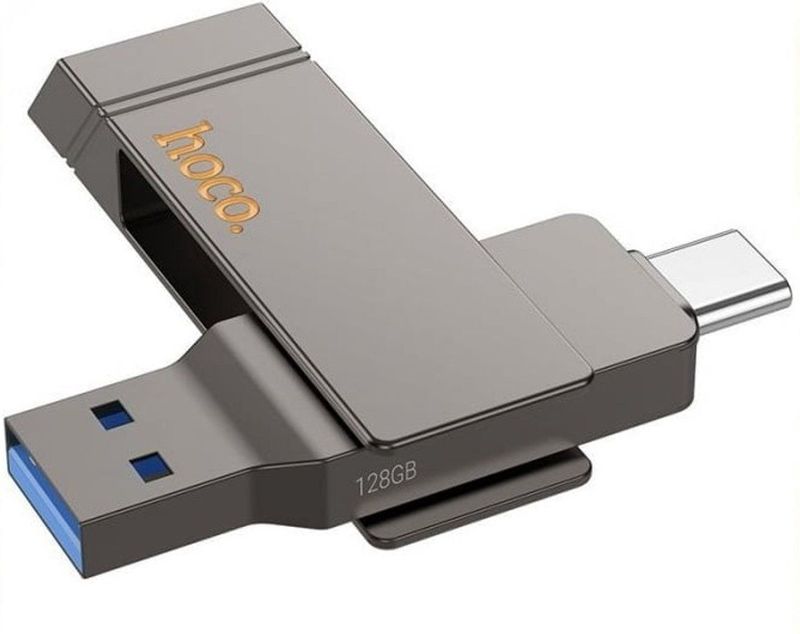 Hoco Razendsnelle 2-in-1 USB Stick 128GB - USB-C & High-Speed USB 3.0 Flash Drive - 2 in 1 Geheugen Stick Geschikt voor iPhone Samsung Google Oppo Xiaomi Smartphone, iPad, PC, Laptop, Tablet - Stevige Zinklegering Memory Stick Opslag
