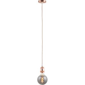 Pendel Rosé Goud - Inclusief Lichtbron Rookglas - Vintage - 1.5m Snoer - Met Plafondkap