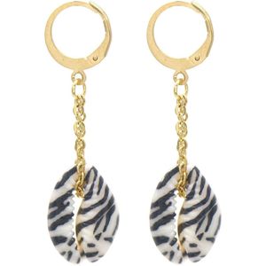 Oorbellen met Schelp - Zebra - RVS Oorringen - 5x1 cm - Goudkleurig