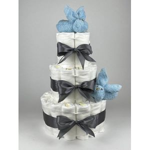 Chouette-Chouette | Luiertaart Jongen | Kraamcadeau | Geboorte Jongen | Babyshower | Konijnen licht Blauw - donker Grijs