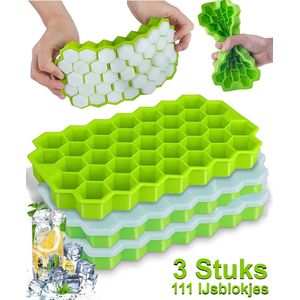 Boncy® Siliconen IJsblokjesvorm met Deksel (3 Stuks) - 111 ijsblokjes - Honingraat BPA Vrij Ijsblokjesmaker - Silicone Ijsvormpjes - Whiskey , Gin en Cocktails - whisky ijsblokjesvormen