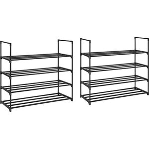 Schoenenrek 4 niveaus, set van 2, metalen schoenenrek, schoenenorganizer voor 16-20 paar schoenen, stapelbaar, voor hal, woonkamer, slaapkamer, 30 x 92 x 74 cm, zwart