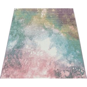 Paco Home Vloerkleed Woonkamerbont Roze/Groen/Turquoise Pastel Kleurverloop Robuust Laagpolig 80x150 cm