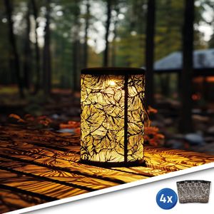 Solar tuinverlichting lantaarn Eron - Voordeelset van 4 stuks - Tafellamp en hanglamp - Warm wit licht - Bijzonder lichteffect - Buitenlamp op zonne-energie - Draagbaar - Waterdicht - Zwart - Metaal