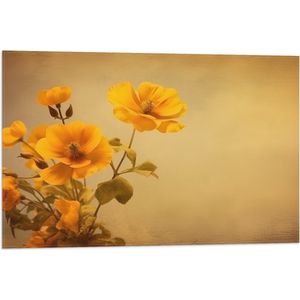 Vlag - Oranje Boterbloemen bij Licht Bruine Achtergrond - 75x50 cm Foto op Polyester Vlag