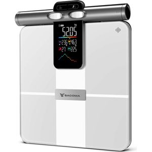 Sacoma Prime Weegschaal Personenweegschaal Digitaal - Slimme Weegschalen met 28x Lichaamsanalyse - Incl. App en Handvat - Wit
