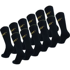 Caterpillar 12 Paar Executive Werksokken - Kuithoogte - Handgebonden teen - Katoen Zwart 39-42