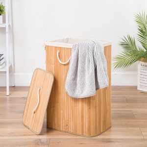 Decopatent® Grote Bamboe Wasmand met deksel - 80 L - Wasmand 1 Vak met stoffen waszak - Opvouwbaar - Wassorteerder - Naturel