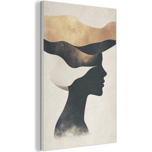 Akoestisch wandpaneel 60x90 cm - Vilt schilderij Vrouw - Golven - Zwart - Akoestische panelen - Geluidsdempende wanddecoratie - Geluidsisolatie woonkamer - Muurdecoratie geluidspanelen