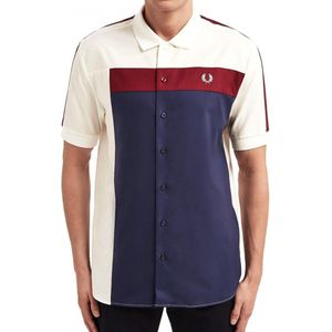 Fred Perry - Abstract Panel Shirt - Overhemd met korte mouw - L - Wit/Rood/Blauw