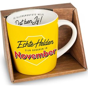 Verjaardag November - Mok - Held - ""Echte helden zijn geboren in November"" - ""Speciaal voor jou"" - Cadeauverpakking