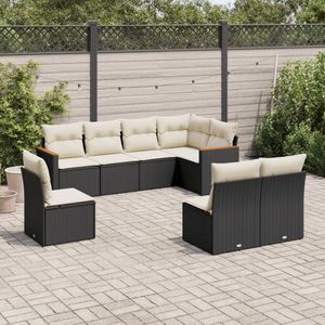 vidaXL - 8-delige - Loungeset - met - kussens - poly - rattan - zwart