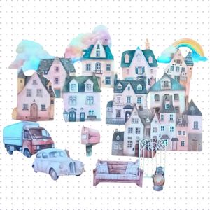 20 Gebouwen- en landschapsstickers- Thema het dorp- Kartonnen Landhuizen Stickers- Voor Scrapbook of Bullet Journal - Stickers voor Volwassenen - Agenda Stickers - Decoratie Stickers