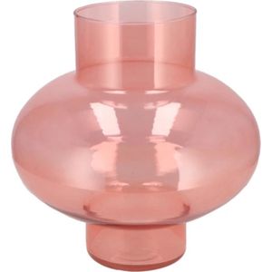 Supervintage grote glazen vaas in de kleur roze met bolle buik Mira 30 x 30 x 30 cm