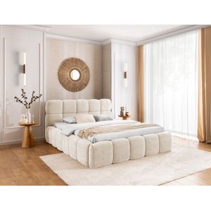 Bed sorano- 180X200- boxspring bed met opbergruimte- zonder matras- beige taupe teddy bouclé stof