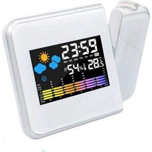 longziming -LED Weer- en Projectieklok – Digitale Projectiewecker met USB-Oplaadfunctie – Projiceer Tijd en Weer aan Plafond – Praktisch voor Slaapkamer, Thuis of Buiten – Multifunctioneel en Compact